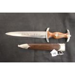 Military - Edge Weapons: SA Dagger RZM M/71 GEBR Christian Brown handle & scabbard.