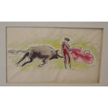 Ellis Family Archive - Clifford Ellis: Watercolour on paper of a "Matador and Bull". 12ins. x