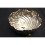 Silver: Thune Norwegian bowl with swirled decoration on 4 ball supports marks 830s Thune 5.5oz (