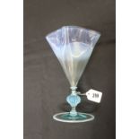 Late 19th early 20th cent Glass: Murano lustre glass fluted vase, supported on bulbous stem on