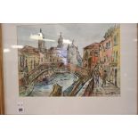 Lucinda L. Mackay 1970: Ink & watercolour "The Bridge Near San Basilio", signed lower right.