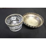 Hallmarked Silver: Bowl, pierced Gallery rim London Mappin and Webb 6ins. diameter plus a silver rim