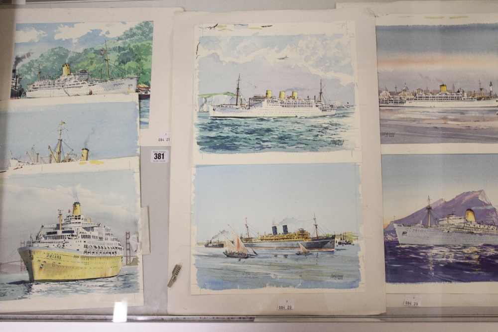 Ossie Jones 2006: Watercolours of shipping studies, unframed & signed. 10ins. x 8½ins. (7).