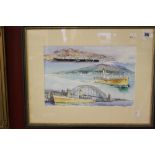 Ossie Jones: Watercolour study of maritime shipping, signed lower right. 14¼ins. x 9¾ins.