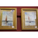 Early 20th cent. Irene Hobart Watercolour sailing ship signed and dated 1902 lower right (details on