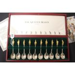 Hallmarked Silver: Queen Elizabeth Silver Wedding Commemorative set "The Queens Beasts" with gilt