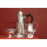 American Stieff Sterling Silver 925 standard coffee pot, cream jug, lidded sugar bowl, ebonised