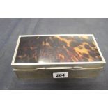 Hallmarked Silver: Birmingham cigarette box with tortoiseshell style top. 1924-25.