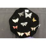 Costume Jewellery: Nine brooches in the form of butterfly's, black enamel, brown enamel, filigree