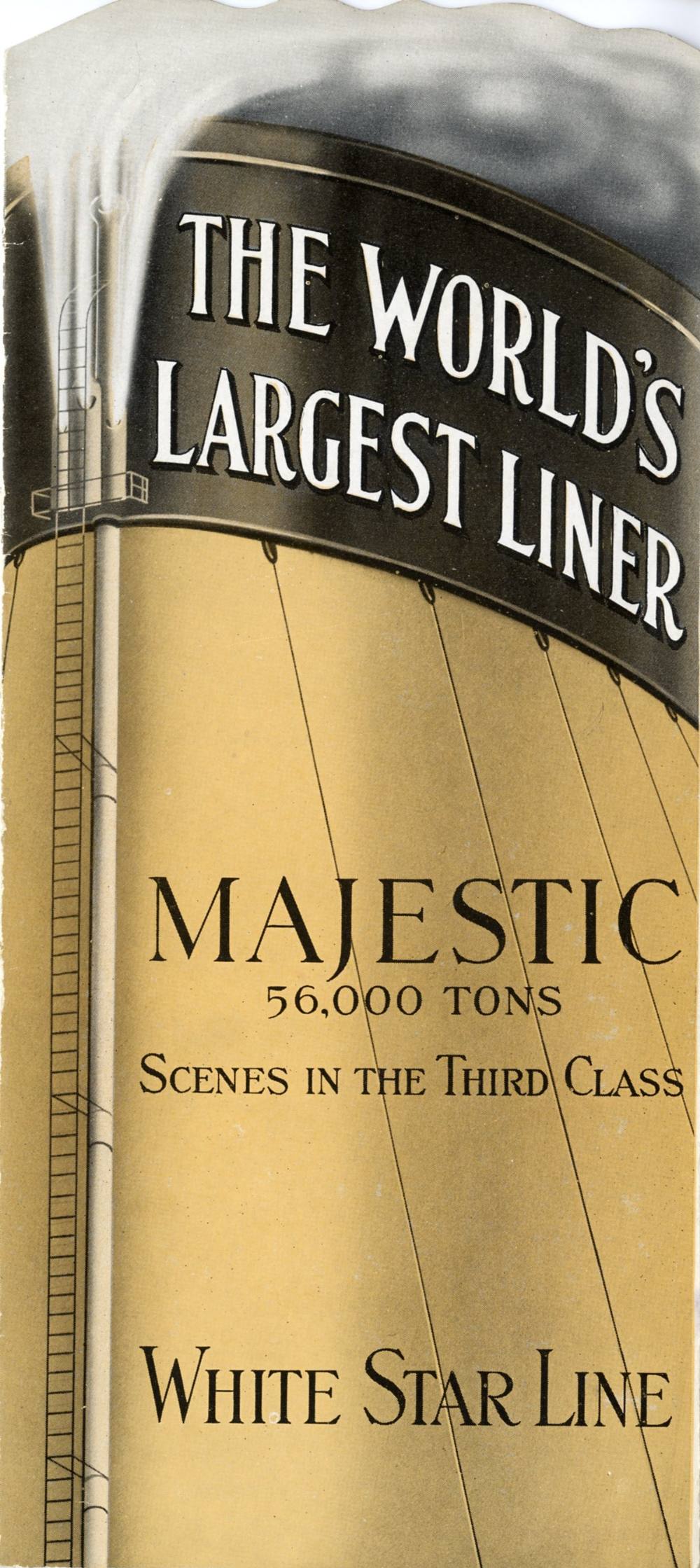 WHITE STAR LINE: Unusual foldout brochure in the form of a funnel The World's Largest Liner -