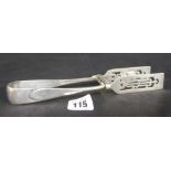 WHITE STAR LINE: Elkington plate First Class asparagus tongs with pierced fretwork decoration.