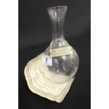 CUNARD: R.M.S. Queen Mary crackle glass carafe with engraved plaque around neck and certificate that