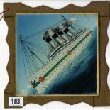 WHITE STAR LINE: H.M.H.S. Britannic reverse glass painting of Titanic's sister in hospital ship