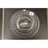 R.M.S. QUEEN ELIZABETH: Stuart Crystal plate, No 4 with central illustration of Queen Elizabeth at