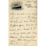 SHIPPING: Cunard R.M.S. Lusitania onboard letter dated 29th May written on four sides.