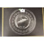 R.M.S. QUEEN MARY: Stuart Crystal plate, No 4 with central illustration of Queen Mary at sea to