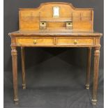 WWII/MARITIME: Rare oak writing desk with eight section gallery with brass fitted inkwells. Tooled