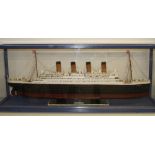 R.M.S. TITANIC: Large scratch built model of the Titanic in bespoke perspex case. 66ins. x 25ins.