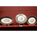 19th cent. Ceramics: Spode dessert service, cobalt blue and gilt border, and each plate is decorated