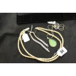 Costume Jewellery: Tennis bracelet set with crystal stones clasp white metal marked 975, 2 strand
