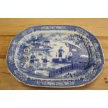 Early 19th cent. Meat oval, blue and white transfer printed Willow and other oriental themes. Firing