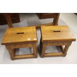 Furniture: Rustic oak stools made from timber from the Longleat Estate, a pair.