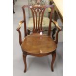 19th cent. Mahogany gentleman's splat back carver chair.