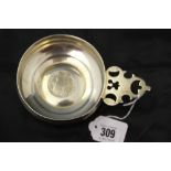 Hallmarked Silver: Wine taster with Charles II half crown in base, Sheffield 1907 Thomas Bradbury,