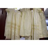 Early 20th cent. Christening gowns, cream silk, ¾ins sleeve, 2 lace bands to skirt with ends, two