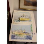 Ossie Jones 2006: Watercolours of shipping studies, unframed & signed. 10ins. x 8½ins. (7).
