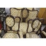 Late 19th early 20th cent. Beech upholstered salon suite comprising 2 seater sofa & 2 open