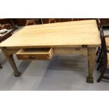 19th cent. Pine & oak peg jointed farmhouse table, 5 planks, long central drawer. 69ins. x 46ins.