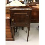 19th cent. Mahogany pot cupboard on tapering supports 14ins x 29ins x 14ins.