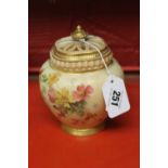 Late 19th/early 20th century: Royal Worcester blush potpourri vase, liner and cover decorated with