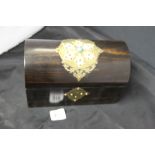 19th cent. Boxes: Coromandel Stationery box with domed top and turquoise cabochon.