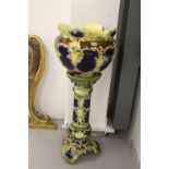 19th cent. Minton style Majolica Jardiniere and stand. Royal blue ground with heavily stylised Art