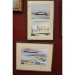 Ossie Jones: Watercolours maritime studies, signed lower left on one and lower right on the other.