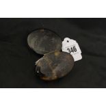 19th cent. Objects of Virtu: Tortoise shell oval snuff/patch box inlaid with cottage and tree in