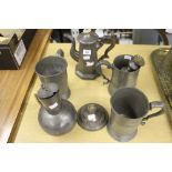 Pewter: Victorian quart tankards - a pair inscribed Samuel Stanton Peckham, plus misc. collection of