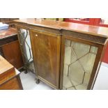 19th cent. Mahogany breakfront display cupboard, single solid central door flanked by 2 glazed doors