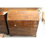 Late 18th cent. Mahogany bureau, 2/3 drawers, the fall front, with inlaid spandrels, opens to reveal