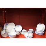 20th cent. Ceramics: Shelley part tea set, blue and pink daisies No 12216. Cups & saucers x 6, sugar
