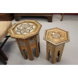 Early 20th cent. Workbox and table in an Islamic style in ebony and fruitwood with Mother of Pearl