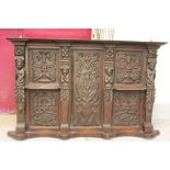 19th cent. Mahogany heavily carved over mantel in a Jacobean style.