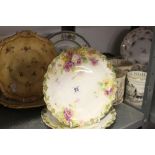 Late 19th early 20th cent. Ceramics: George Jones crescent plates decorated with pansies and wild