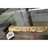 19th cent. Japanese ivory parasol handle inlaid with mother of pearl floral decoration plus