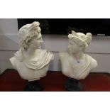Sculpture: 20th cent. Composite busts in the classical style, one signed Santini in bases - a