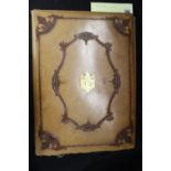 WWII/Third Reich: Tan tooled leather stationery & blotter folder, gilt German eagle above a S,