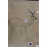 J.R. Skeaping 1901-1980: Pencil & ink drawing of an antelope, signed lower right. Framed and
