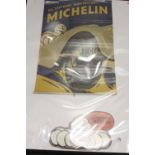 Automobilia: Michelin 1950s garage display poster of Bibendum in a sports car "All that runs, runs